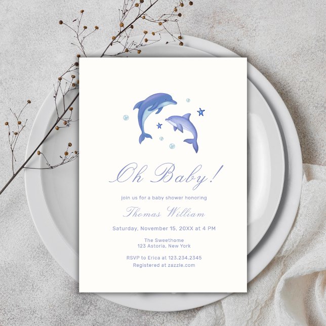 Invitation Blue Modern Under the Sea Dolphin Baby shower (Blue Modern Under The Sea Dolphin Baby Shower Invitation)