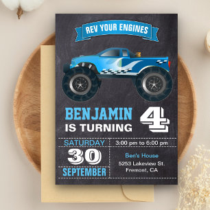 Invitation Blue Monster Truck Anniversaire de enfant Party