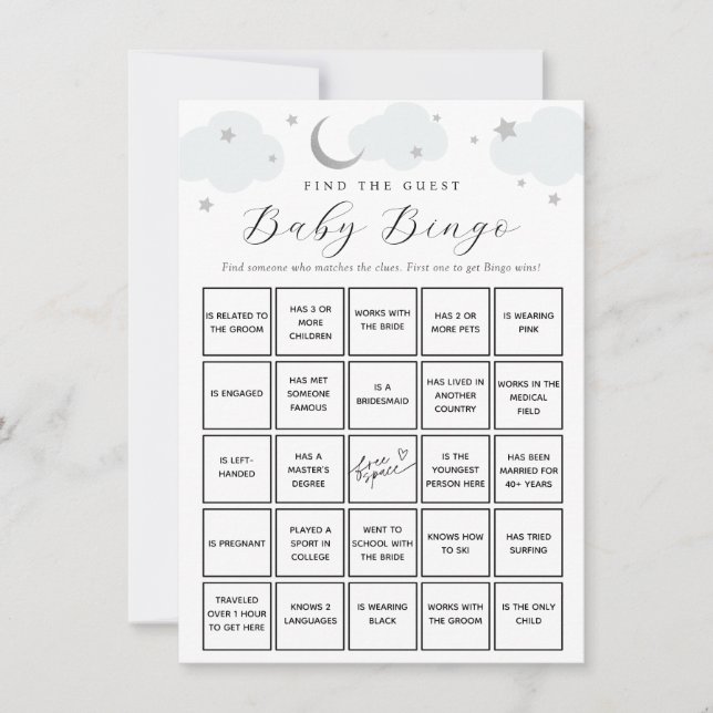 Invitation Blue Moon Trouvez l'invité Baby Bingo Game Card (Devant)
