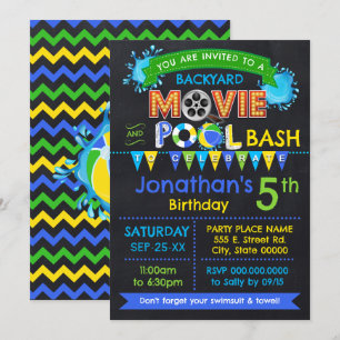 Invitation Blue Movie and Pool Anniversaire fête d'été