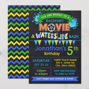Invitation Blue Movie & Waterslide Anniversaire de enfant Sum
