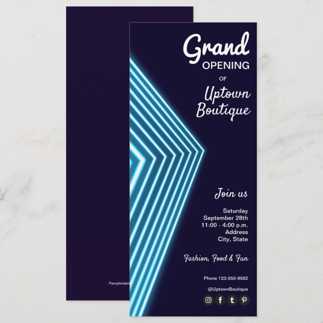 Invitation Blue Neon Business (Devant / Derrière)