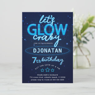 Invitation Blue Neon fête d'anniversaire Faisons de la lueur 