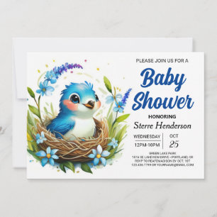 Invitation Blue Nest Elegant Bird Boy Baby shower