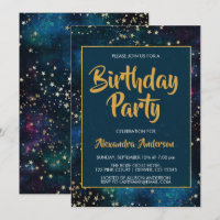 Blue Night Sky avec Gold Foil Stars Anniversaire