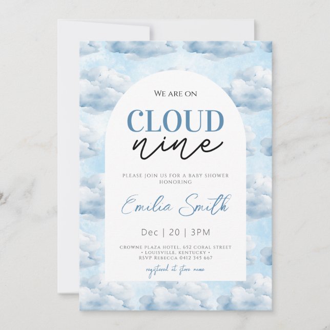 Invitation Blue Nous sommes sur Cloud Nine Baby shower douche (Devant)