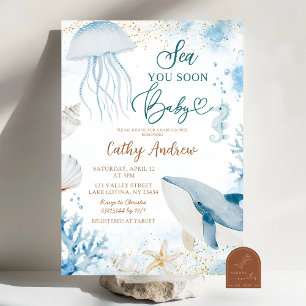 Invitation Blue Ocean Sea You Bientôt Baby shower d'été