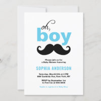 Blue Oh c'est un garçon Mustache Baby shower Invit
