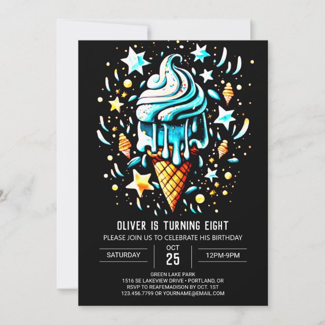 Invitation Blue Online Elegant Garçon Crème de glace Annivers (Devant)