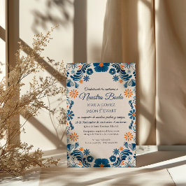 Invitation Blue Orange Floral Elegant Fiesta Spanish Wedding