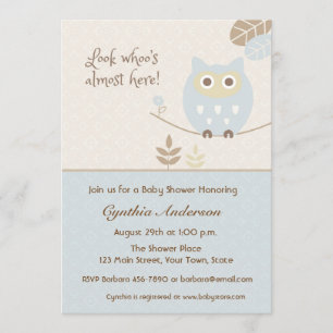 Invitation Blue Owl, Baby shower pour garçon