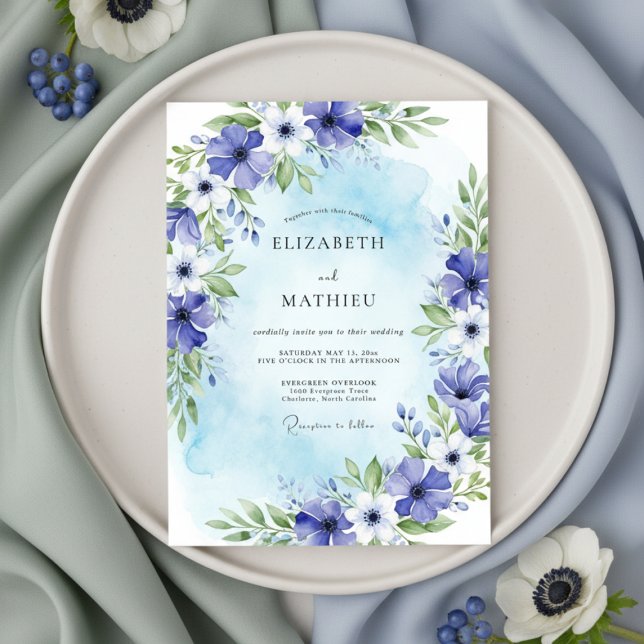 Invitation Blue Painterly Bloom Wedding (Créateur téléchargé)