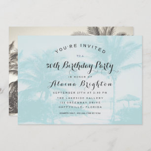Invitation Blue Palm Trees Custom Anniversaire Fête Invitatio