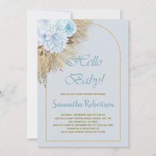 Invitation Blue Pampas Grass Boho Floral Boho Baby shower gar