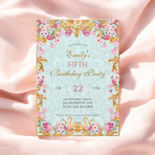 Invitation Blue Pastel Gold Cinquième Rococo baroque Annivers