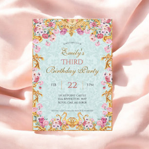Invitation Blue Pastel Gold Troisième Rococo baroque Annivers