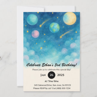 Invitation Blue Pastel Space Sky Birthday 