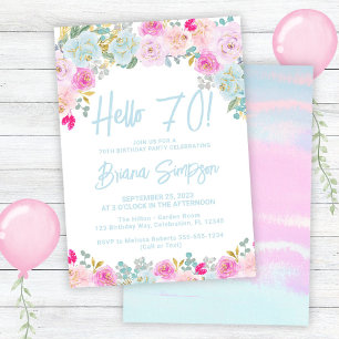 Invitation Blue Peach Purple Floral 70e fête d'anniversaire