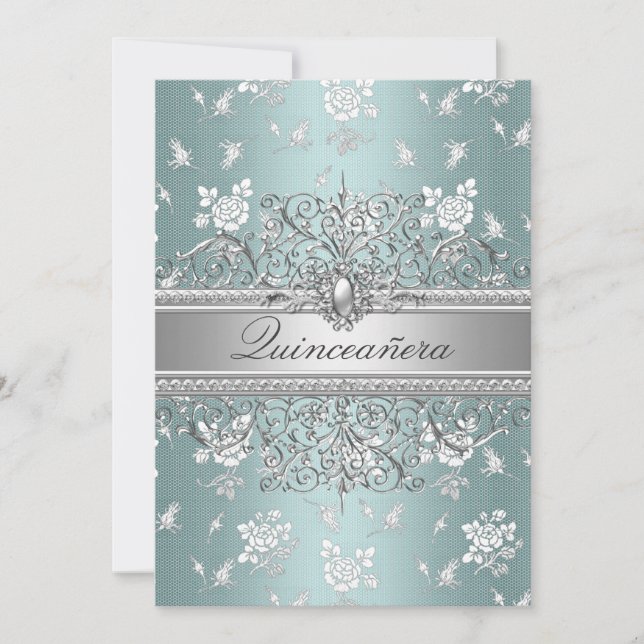 Invitation Blue Pearl & Rose Quinceanera Annonces (Devant)