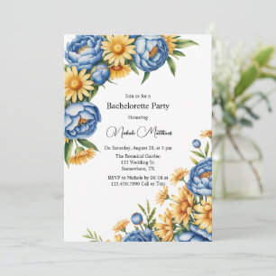 Invitation Blue Peony et Jaune Daisées Bachelorette Party