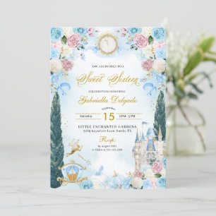 Invitation Blue & Pink Fairytale Cinderella Princess Sweet 16