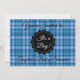 Invitation Blue Plaid, c'est un Baby shower-garçon