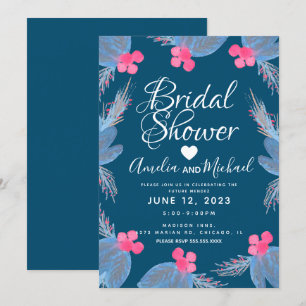 Invitation Blue Poinsettia Berry Fête des mariées d'aquarelle