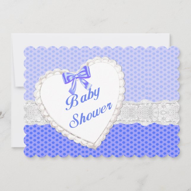 Invitation Blue Polka Dot Dentelle Coeur Baby shower Invitati (Devant)