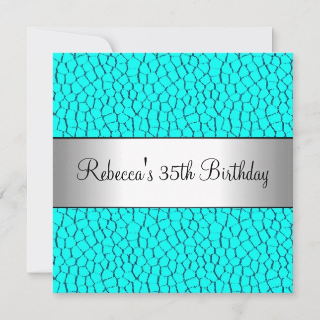 Invitation Blue Poster de animal 35th Elegant Birthday Party (Devant)
