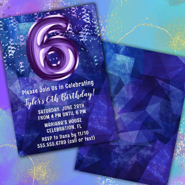 Invitation Blue Purple Boy 6e anniversaire (Créateur téléchargé)