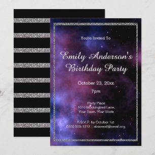Invitation Blue Purple Galaxy Argent Anniversaire