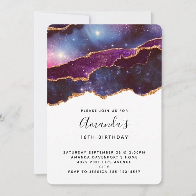 Invitation Blue & Purple Space & Stars Moderne Anniversaire (Devant)