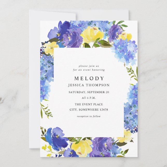 Invitation Blue Purple & Yellow Floral (Devant)