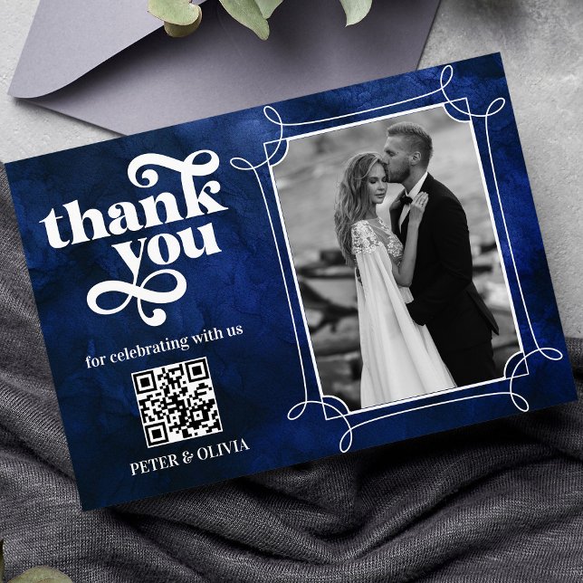 Invitation Blue QR Code Bold Typography Thank you Card (Créateur téléchargé)