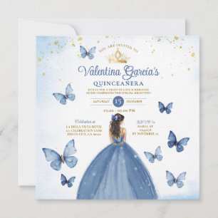Invitation Blue Quinceañera 15 Anos Butterfly Gold Parties sc