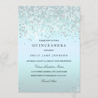 Invitation Blue Quinceanera Hiver Merveilleux Flocons de Neig