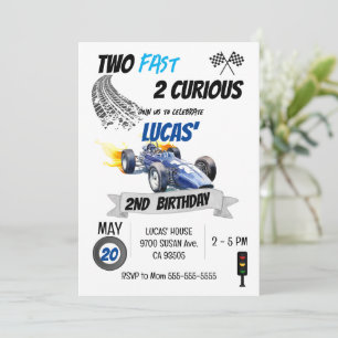Invitation Blue Race Car 2e anniversaire Deux Fast 2 Curious 