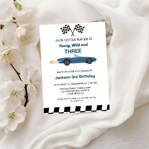 Invitation Blue Race Car Boy 3e fête d'anniversaire