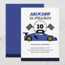 Invitation Blue Racing Car Race Enfants Garçons Anniversaire