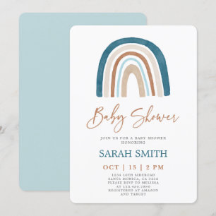 Invitation Blue Rainbow Baby shower garçon