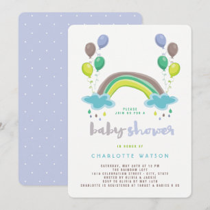 Invitation Blue Rainbow & Balloons Whimsical Boy Baby shower