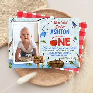 Invitation Blue Red Ofish Reel Excitée Pêche 1er Anniversaire