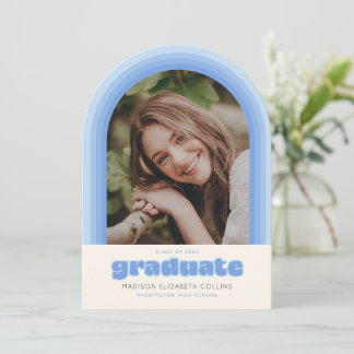 Invitation Blue Retro Striped Arch Graduation Announcement