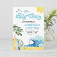 Blue Retro Wave Surf The Big One 1er Anniversaire