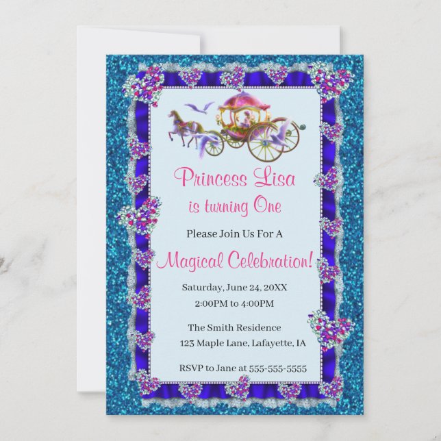 Invitation Blue Ribbon Blue Parties scintillant Royal Princes (Devant)