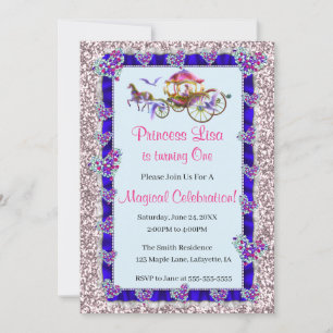 Invitation Blue Ribbon Parties scintillant rose Royal Princes