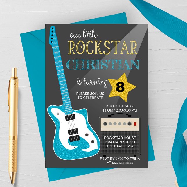 Invitation Blue Rockstar Birthday Party (Créateur téléchargé)