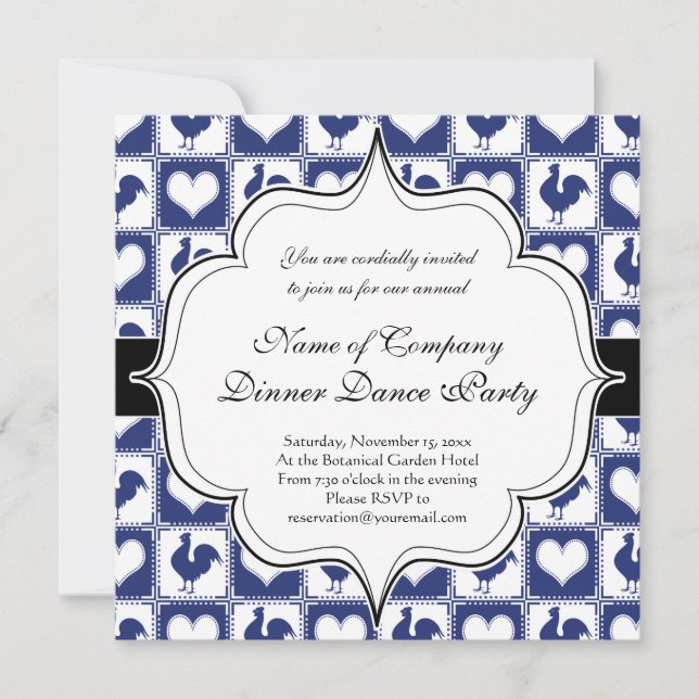 Invitation Blue Rooster American Country Farm Motif (Devant)