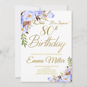 Invitation Blue Rose Floral Surprise 80e fête d'anniversaire