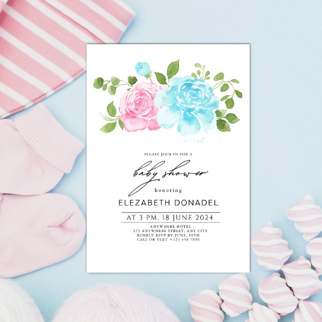 Invitation Blue Rose Genre Révéler Floral Bouquet Baby shower (Créateur téléchargé)